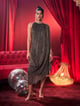 Empress Shimmer Drape Dress Bronze Gold Shimmer color