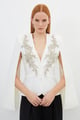 Bandage Form Fitting Cape Sleeve Embellished Jacket Off-White color