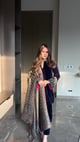 Crush Velvet Suit with Kaani Zari Dupatta Navy Blue color
