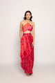 Bandhani Print Pleated Drape Style Skirt Pink Pink/Orange color