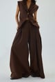 Pleated High Waist Very Wide-Leg Pants | Brown Brown color