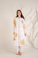 White Floral Printed Kurta and Trouser Set - Moh India - Image 1