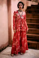 River Peplum Set Red color