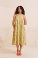 Sage Green Chanderi Hand Block Floral Dress Sage Green color