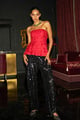 3d Embroidered Corset and Paillette Pant Red/Black color