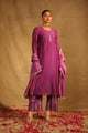 Purple Leaf Hand Embroidered Chanderi Suit Set Purple color