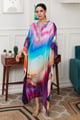 Multi Color Splash Wave Stand Collar Ombre Kaftan Multicolor color
