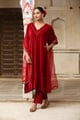 Red Velvet Kaftan Kurta Set (Set of 2) Red color