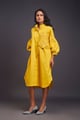 Oversized Shirt Dress with Embroidered Pocket Yellow color