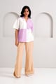 Roxy & Vince - Checkered Shirt + Latte Button-up Pants White/Lavender/Terra color