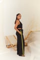 Black Linen Pants with Contrast Tape Detail Black color