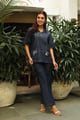 Denim Floral Embroidered Co-Ord Set Dark Blue color