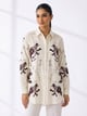 Ivory Shirt with Bold Maroon and White Floral Embroidery Beige color