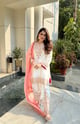 Noor Cream Embroidered Set with Organza Dupatta Cream & Peach color