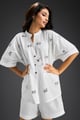 White Butterfly Embellished Drawstring Shirt & Shorts Set White color