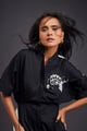 Pleated Oversized Shirt Dress with Patchwork Black & White color