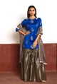 Zero Neck Short Kurta with Silver Tissue Sharara Blue color