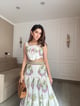 Palm Paradise Skirt and Blouse Set Off White color