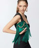 Mini Satin Clutch Bag with Fringes Green color