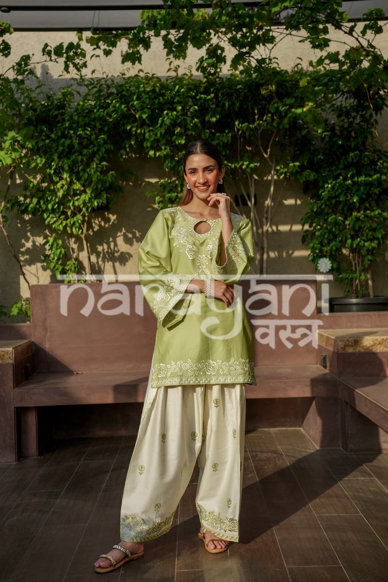 VEYA - Green Embroidered Cotton Co-ord Set — NARAYANI VASTRA