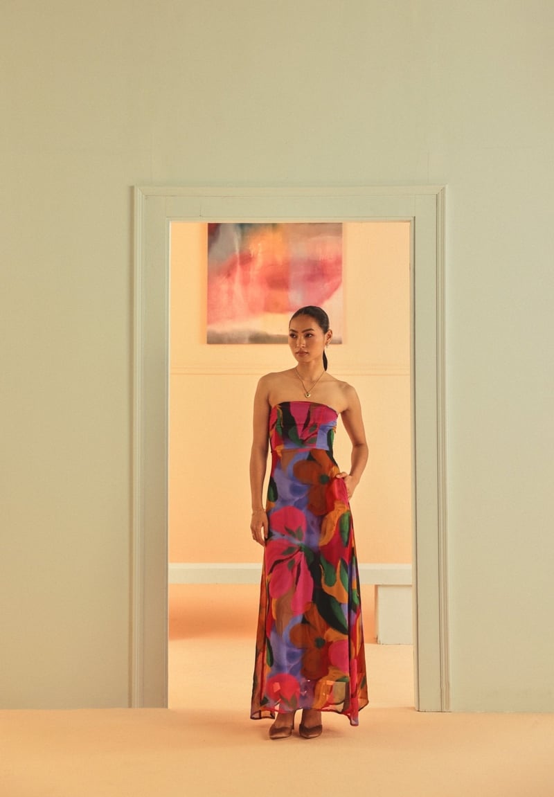 Multicolor Abstract Print Bandeau Maxi Dress — Sage by Mala