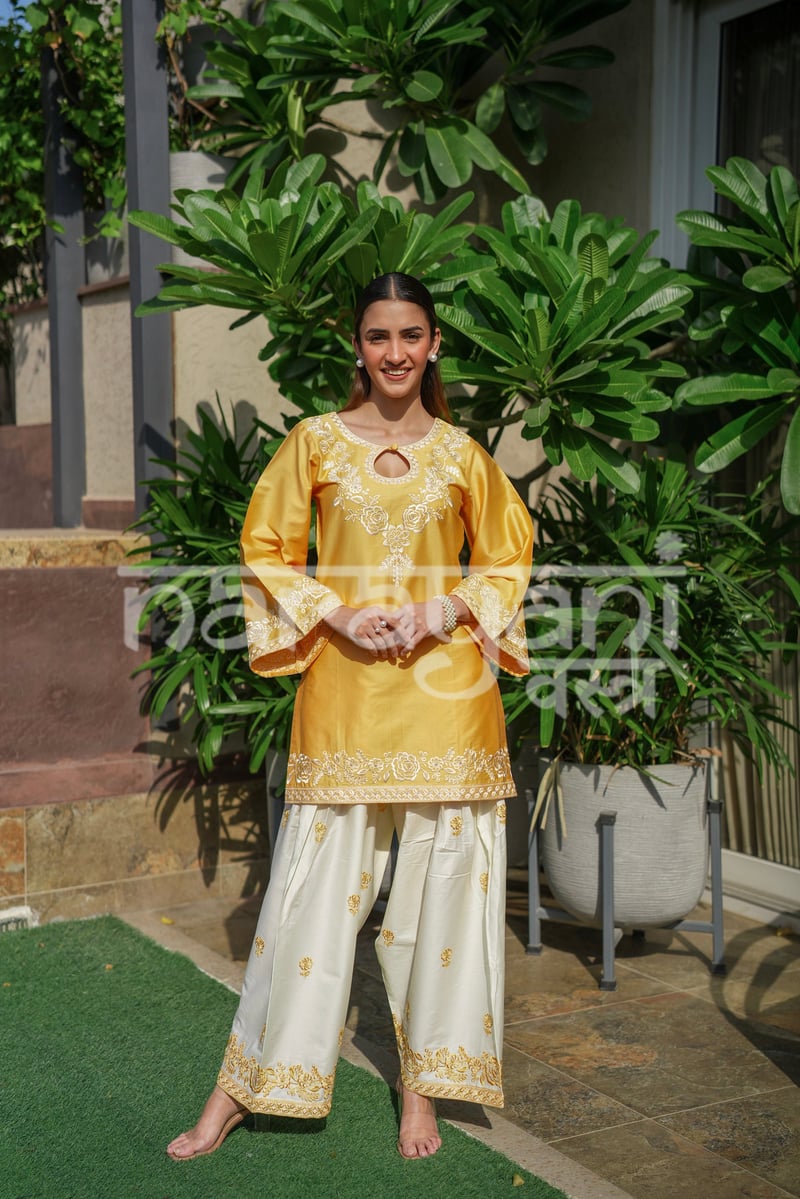 SORA - Yellow Embroidered Cotton Co-ord Set — NARAYANI VASTRA