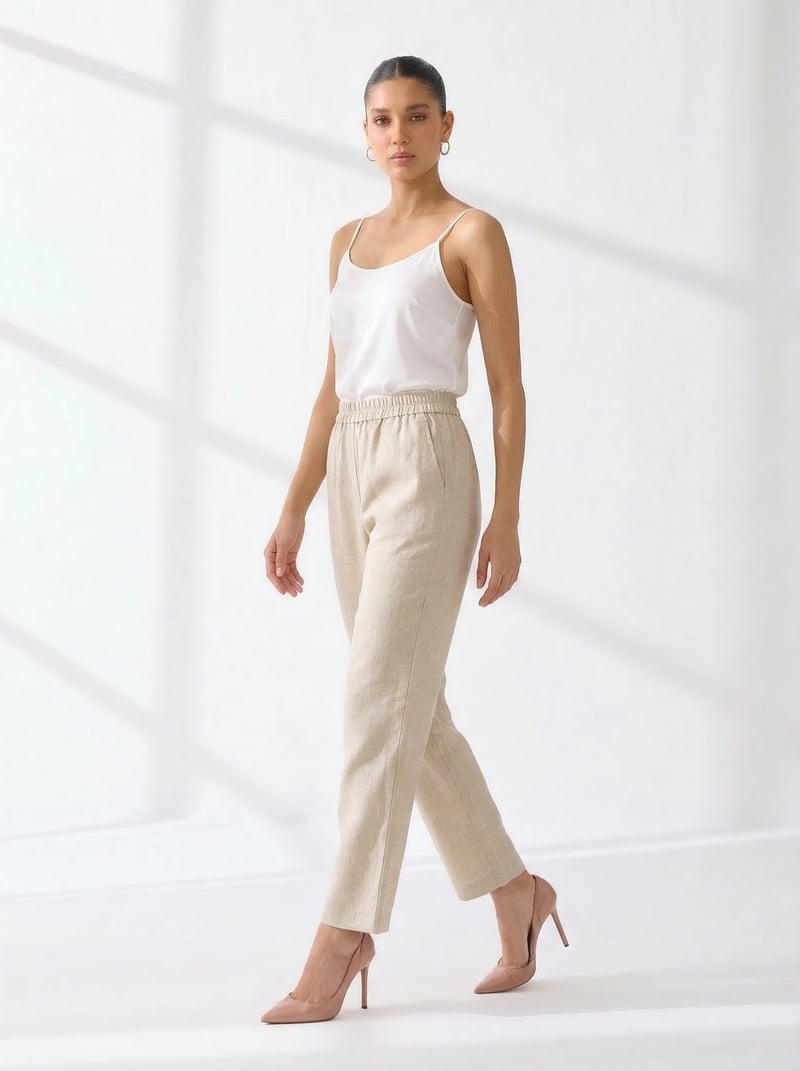 Beige Linen Relaxed Straight-Leg Trousers
