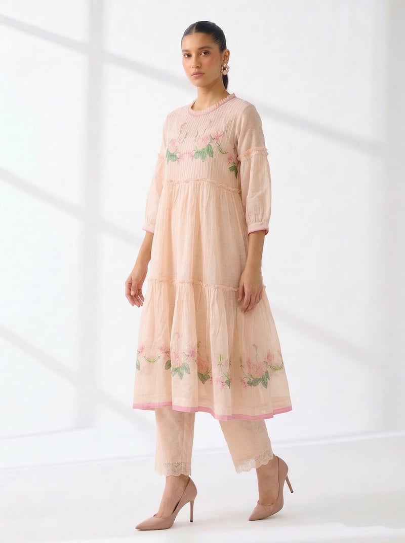 Peach Dust Kota Check Printed Co-ord Set with Slip
