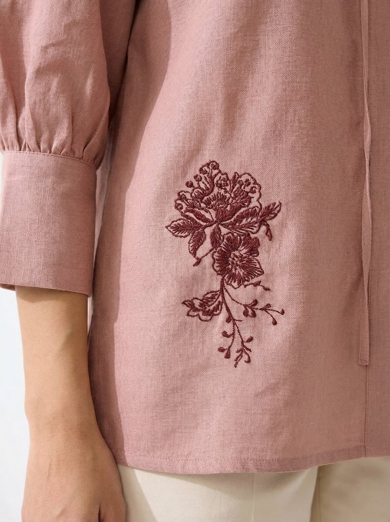 Dusty Pink Cotton Muslin Tie-Up Neck Longline Top
