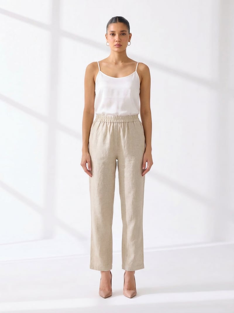 Beige Linen Relaxed Straight-Leg Trousers — Linen Bloom
