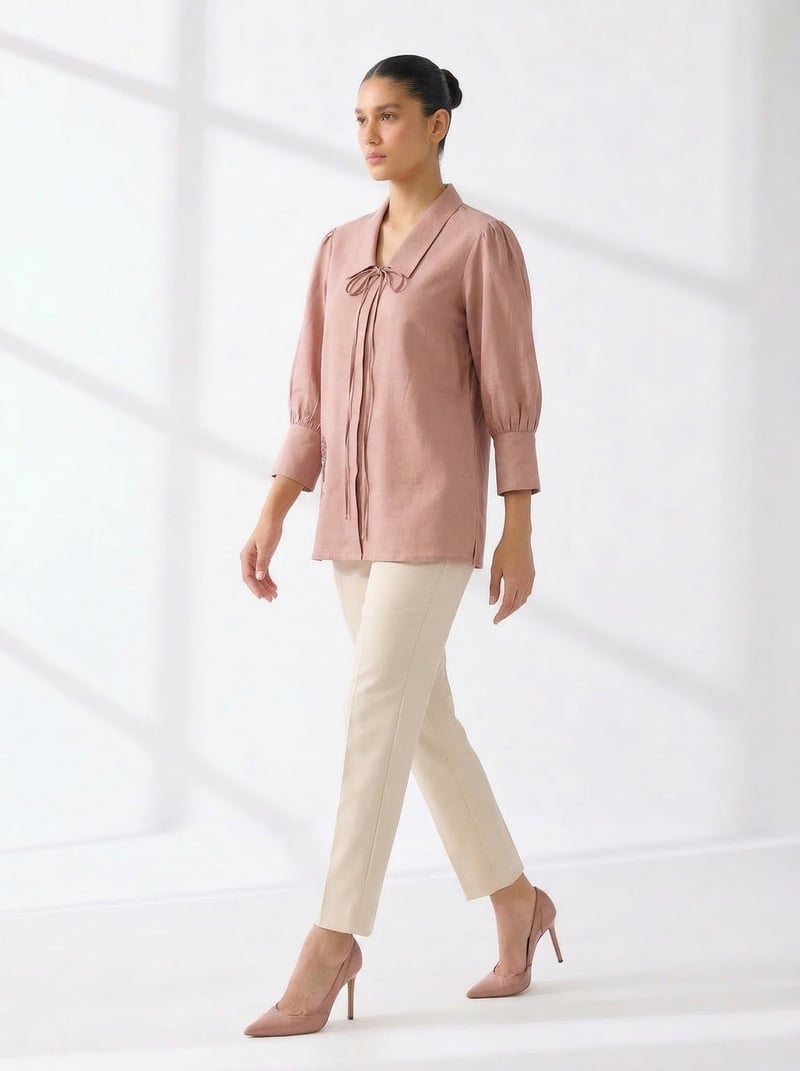 Dusty Pink Cotton Muslin Tie-Up Neck Longline Top