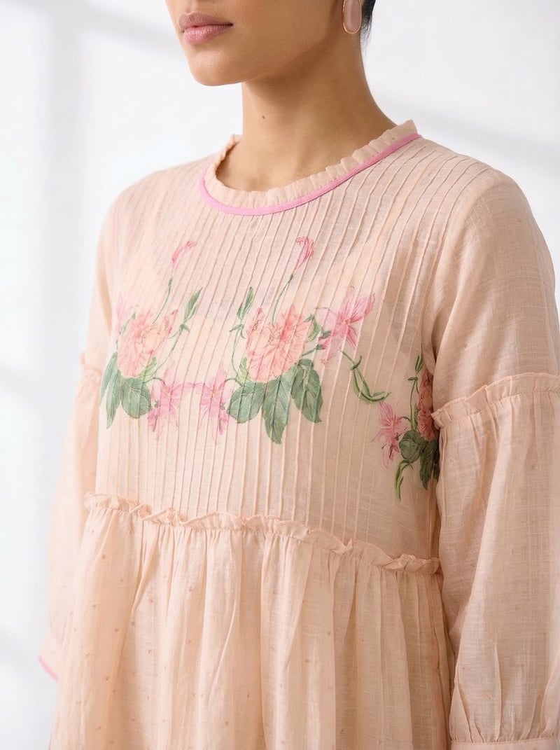 Peach Dust Kota Check Printed Co-ord Set with Slip