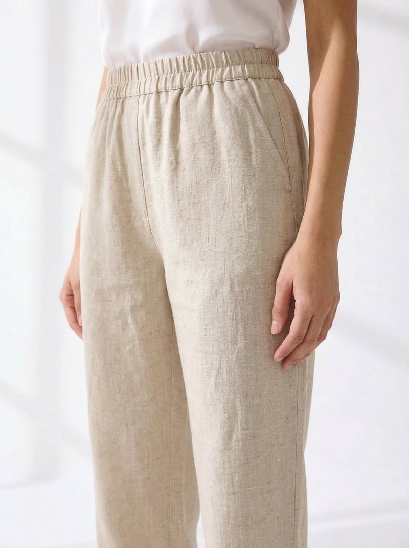 Beige Linen Relaxed Straight-Leg Trousers