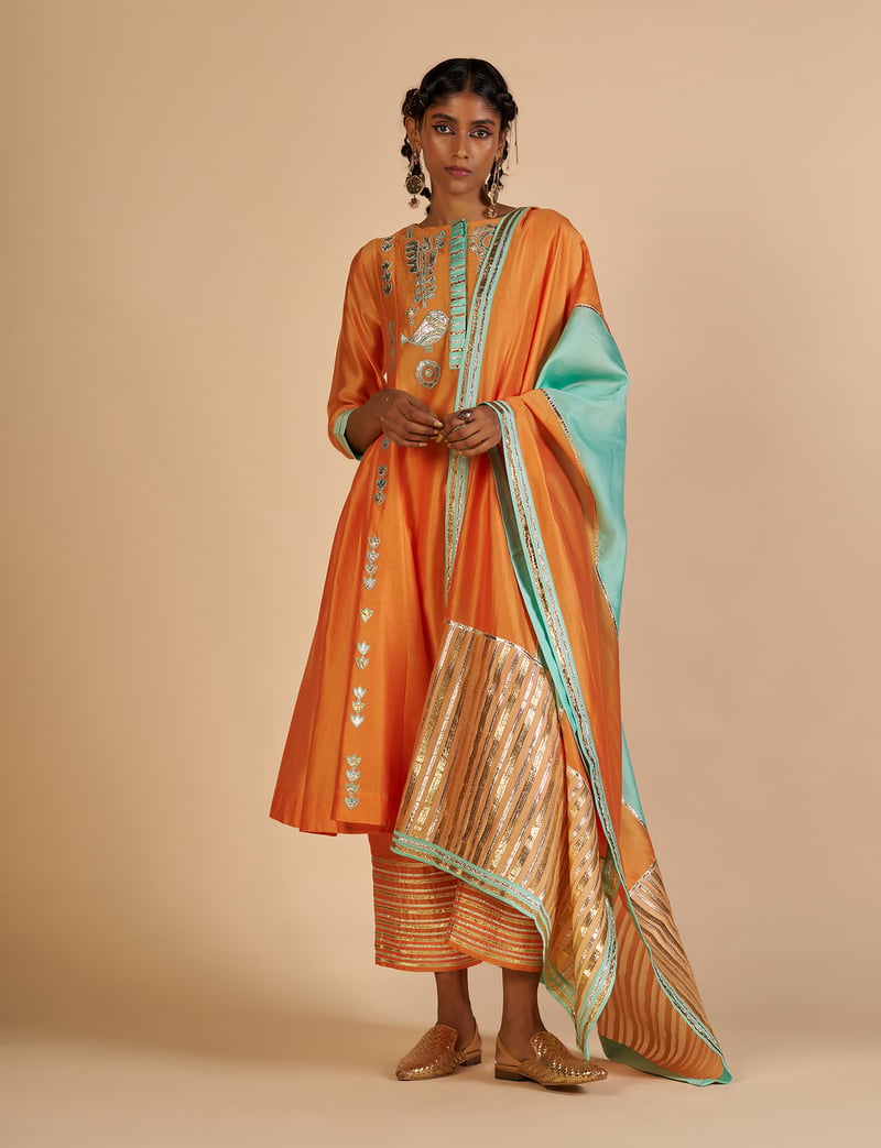 Embroidered color block Dupatta — Gulabo by Abu Sandeep