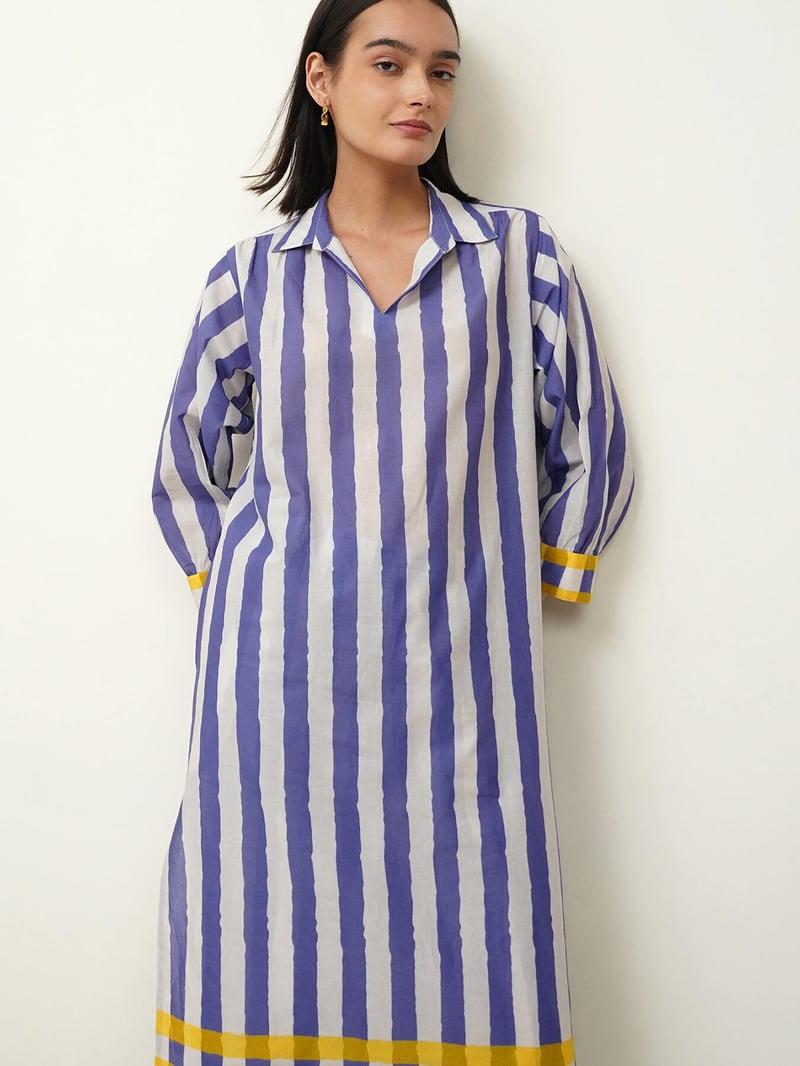 Cotton Stripe Play Shirt Collar Kurta Set