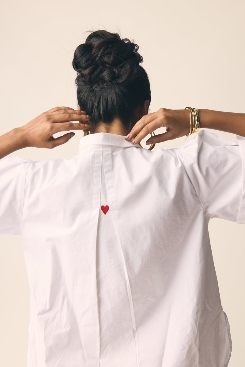White Cotton Poplin Shirt with Statement Sleeves