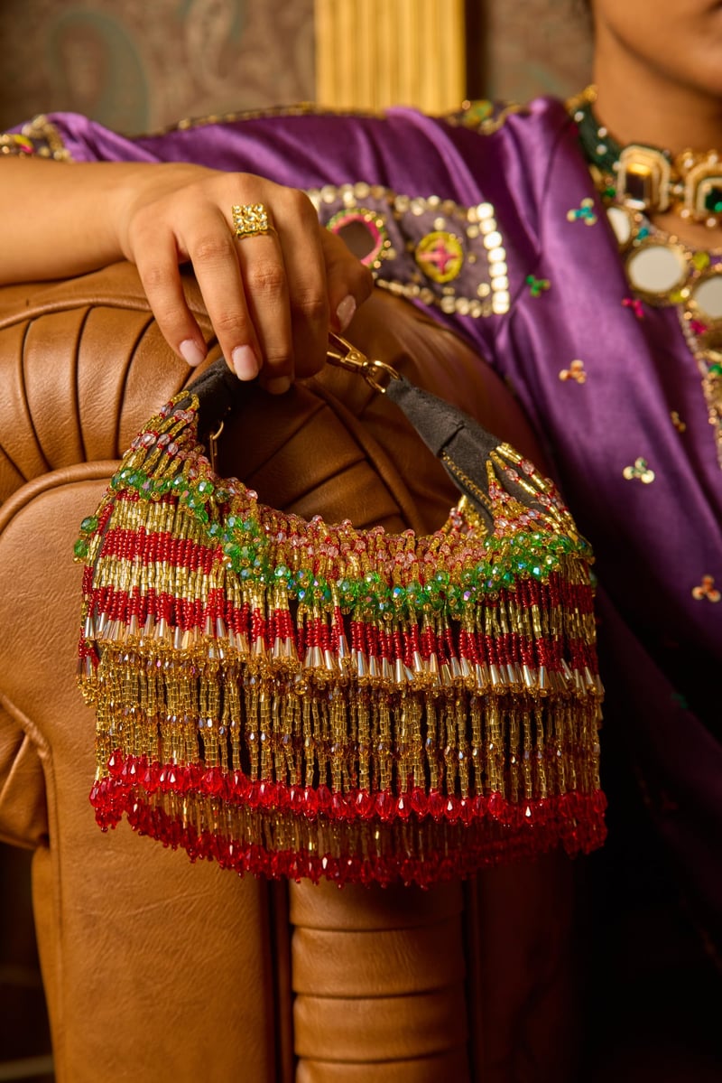 Faiza Boat Bag-Gold Red
