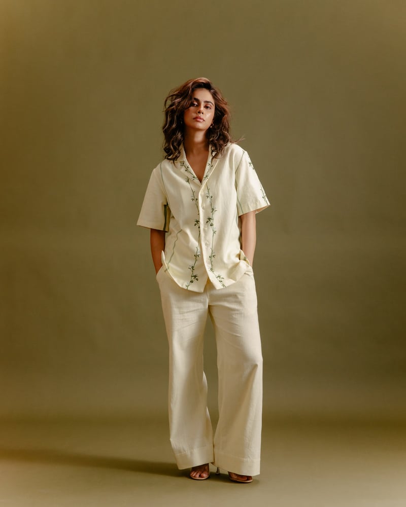 Butter Yellow Khadi Relaxed-Fit Printed Shirt