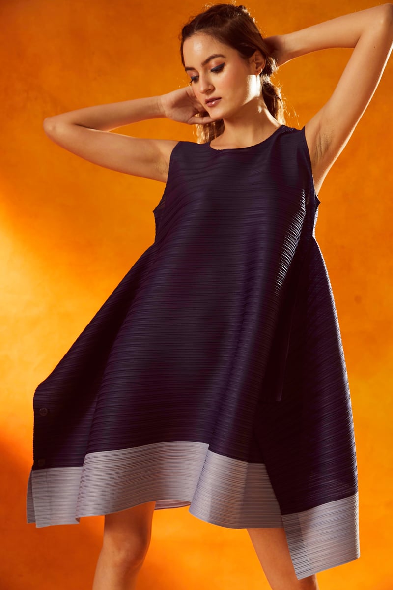 Sapphire Blue Pleated A-Line Mini Sundress