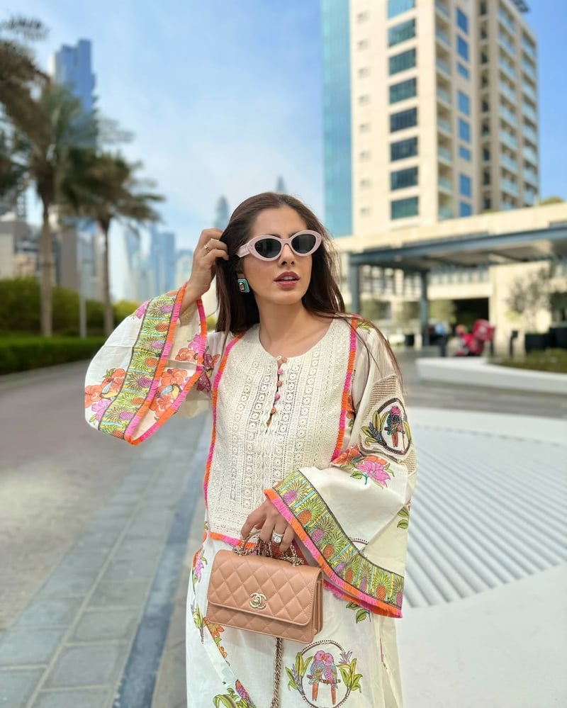 Off-White Tropical Print Kurta Set with Bell Sleeves