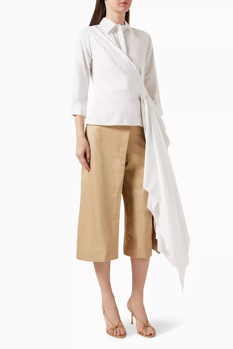 White Cotton Poplin Drape-Panel Shirt