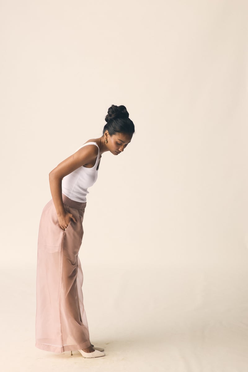 Pink Organza Sheer Layered Wide-Leg Trousers