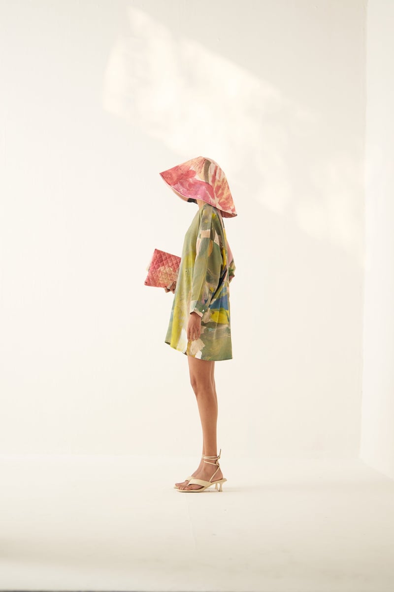 Multicolor Abstract Print V-Neck Anti-Fit Mini Dress
