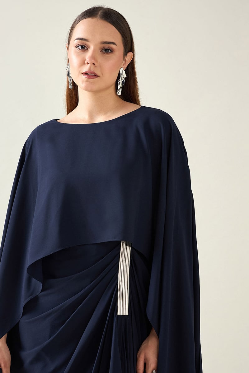 Navy Alloy Drape  Dress