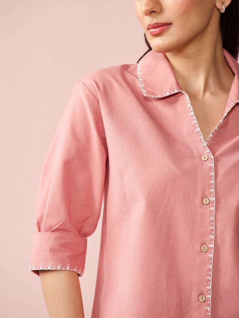 Rose Cotton-Linen Blend Relaxed Fit Co-ord Set