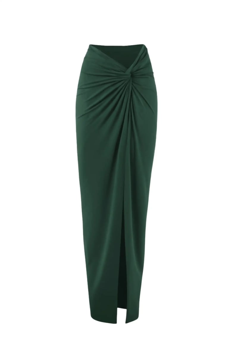 Teal Green Draped Side-Knot Maxi Skirt