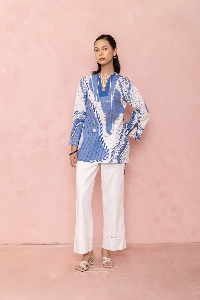 Indigo Printed Kurta and Straight Pants Co-ord Set