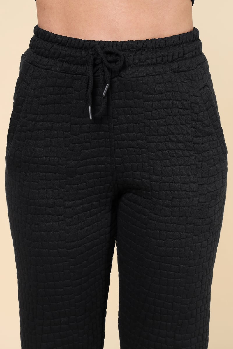 Black Quilted Shirt Jacket and Tapered Pants Co-ord Set