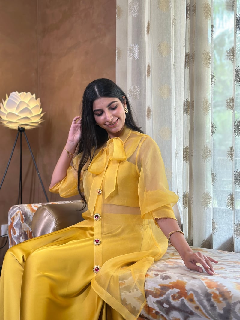 Mustard Yellow Organza Shirt and Sharara Co-ord Set