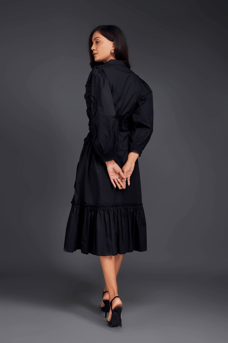 SHIRT DRESS WITH PLEATED FRILL DETAILING ON ONE SIDE